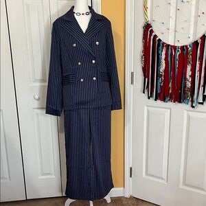 NWOT Navy Pinstripe Women's Blazer with Pants Set
